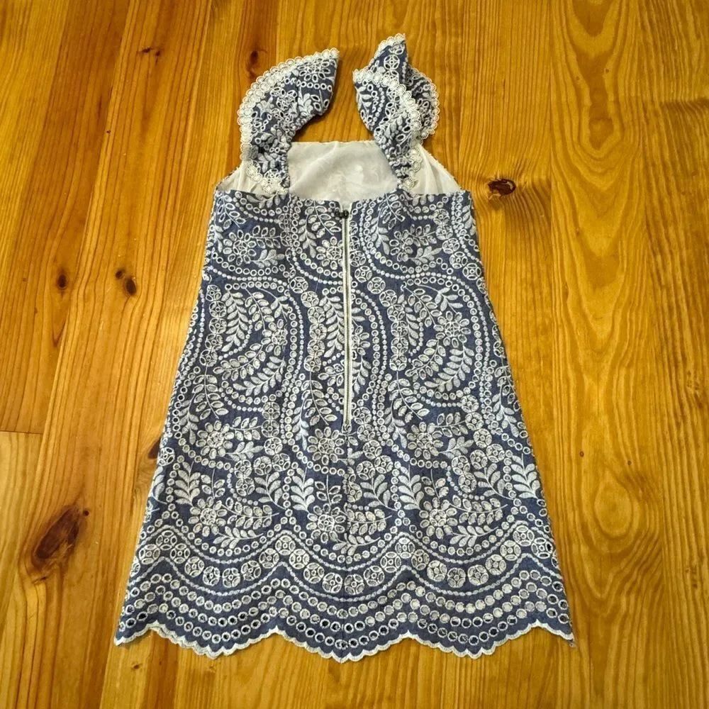 Alice + Olivia Womens SZ 4 Honor Flutter Sleeve Embroidered Chambray Tunic Dress - Picture 14 of 14